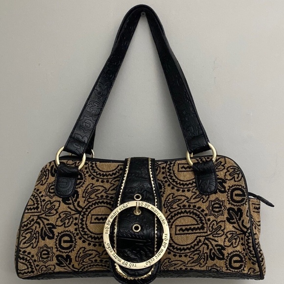 Red By Marc Ecko Shoulder Bag Double Strap Full Zip Closure Embossed Brown Black - Picture 1 of 9